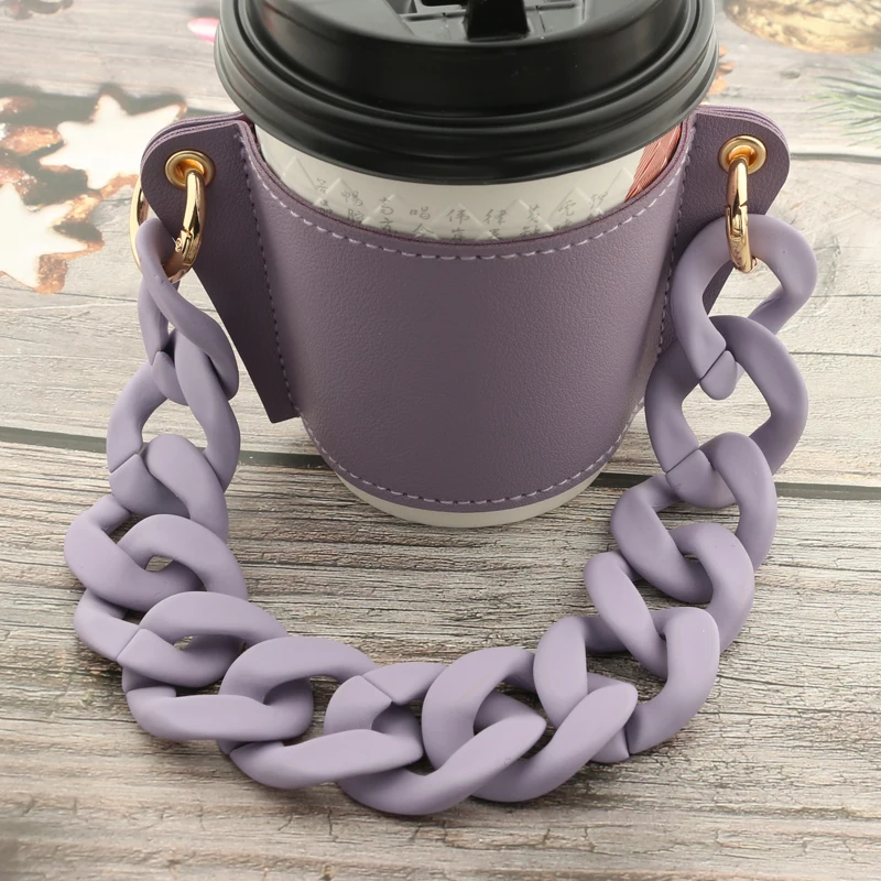 Reusable Leather Cup Coffee Sleeve with Chain Hot Coffee Iced Coffee Sleeve Leather Drink Carrier For Coffee Drinks Coffee Purse