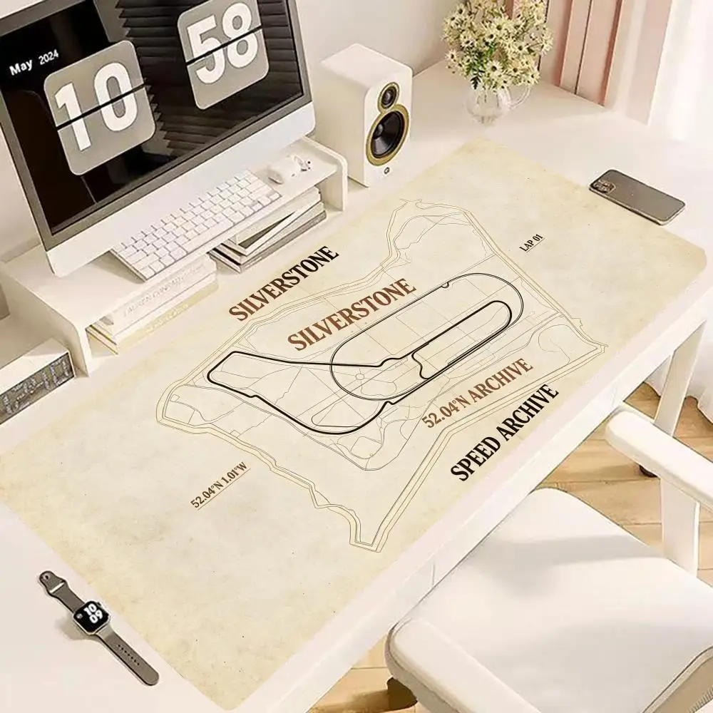 Large Size Mousepad Old Silverstone Race Track Vintage Map Table Mat For Laptop Games Playmat