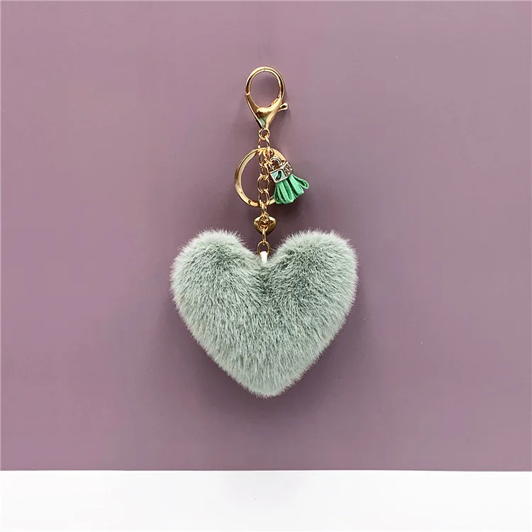 Cute Faux Fur Heart Keychain, Soft Tassel Heart Bag Charm, Car Key Ring Pendant Gift for Girls