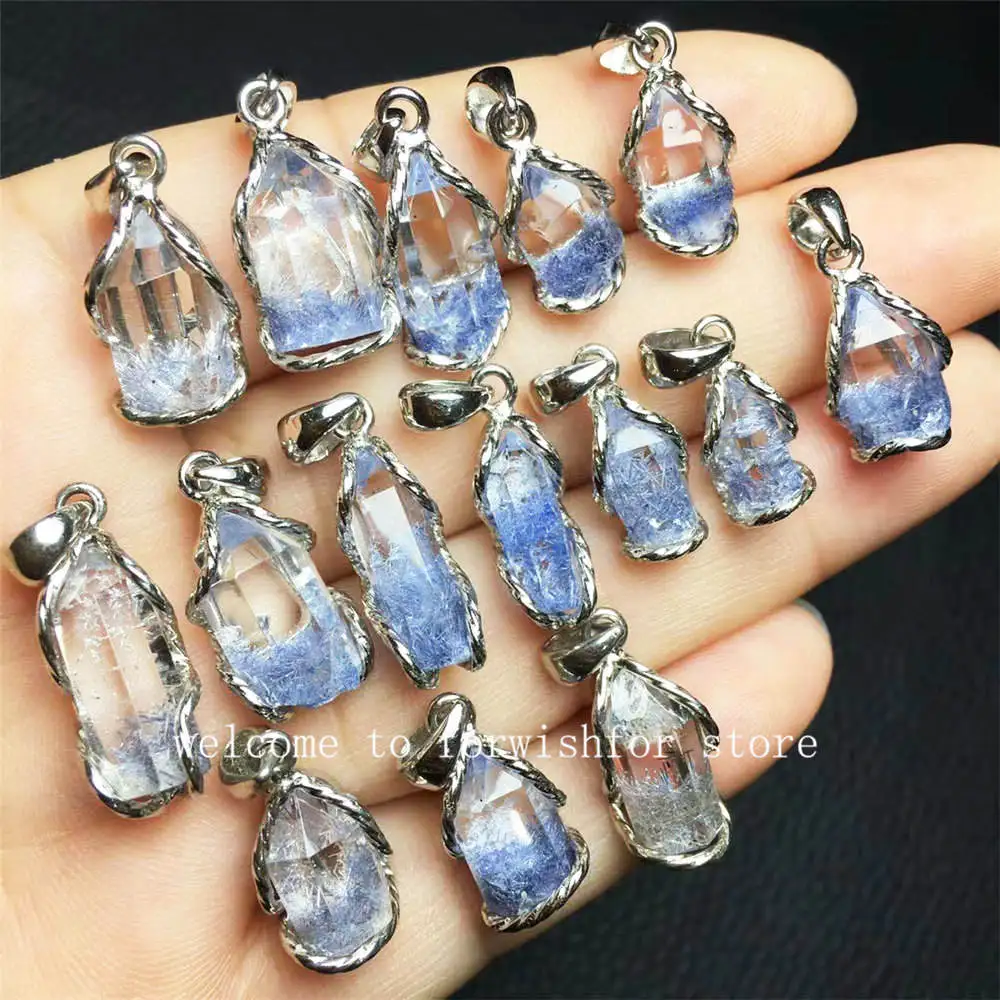 Natural Blue Hair Crystal Blue Line Stone Accompanying Pendant Transparent Original Design Couple Models Ethnic Style Jewelry