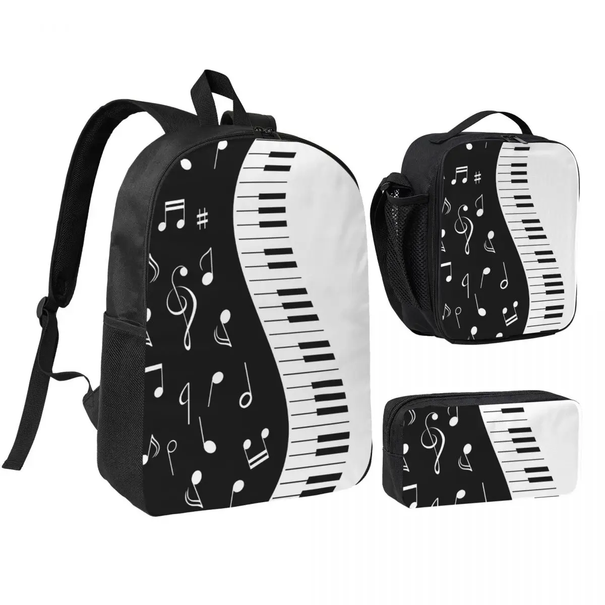 

Abstract Piano Keys With Musical Notes9 Backpack Boys Girls BookBag School Bag Shoulder Bags 3ps Insulated Lunch Bag Pencil Case