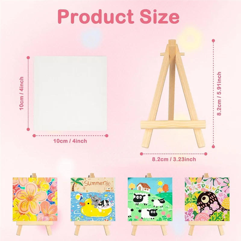 WCS-Mini Canvases With Easel Sets, Small Painting Canvas With Mini Easel 4 X 4 Inch Art Canvases Painting Kit
