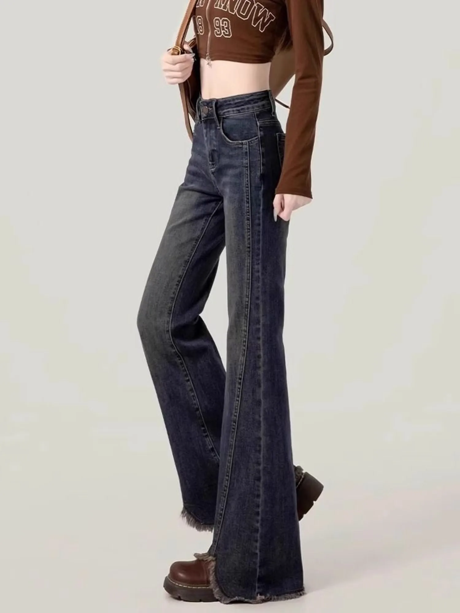 

Women's High Waist Vintage Wash Wide Leg Jeans Distressed Faded Denim Pants Raw Hem Flared Jean Casual