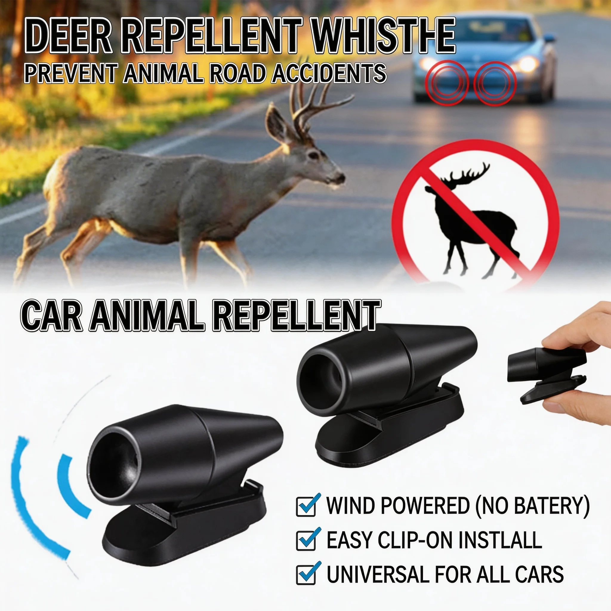 

Устройство для предотвращения столкновений с животными: сирена-отпугиватель оленей, бесшумный высокочастотный сигнализатор для предупреждения о животных в автомобиле.