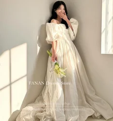 FANAN Puff Sleeves Korea Ivory Taffeta Ruched Garden Wedding Dresses 웨딩드레스  Customized Corset Elegant Bride Gowns Plus Size