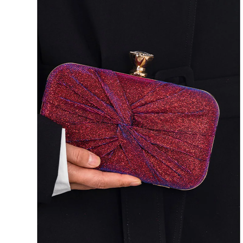 Women\'s pleated Clutch Evening Bag Lady Wedding Party Purses Fashion wine Red chain Shoulder Handbag Female Crossbody Purse B577