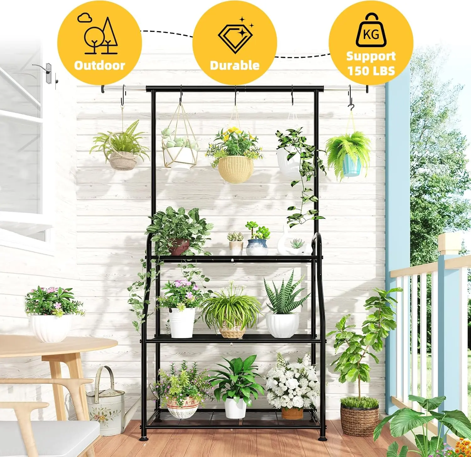 Plant Stand Indoor Outdoor, Heavy Duty Metal 3 Tiered Hanging Plant Shelf for Multiple Flower