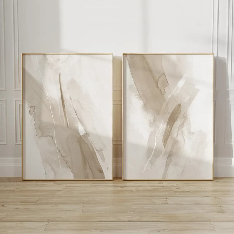 2PCS Nordic Posters Neutral Tone Aesthetic Wall Art Minimalist Bedroom Wall Decor Canvas Paintings For Room Decoration