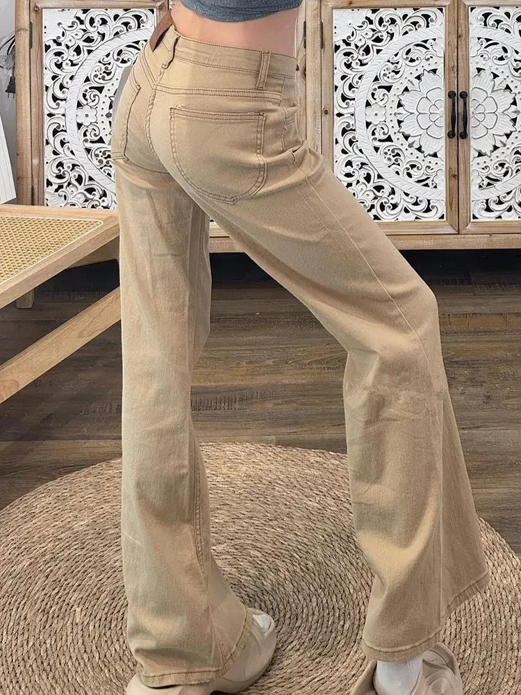 

new Vintage Street Y2K Slim Fit High Waisted Brwon Jeans 2025 Summer Women's Retro Sheath Pants Sexy Solid Color Denim Trouser