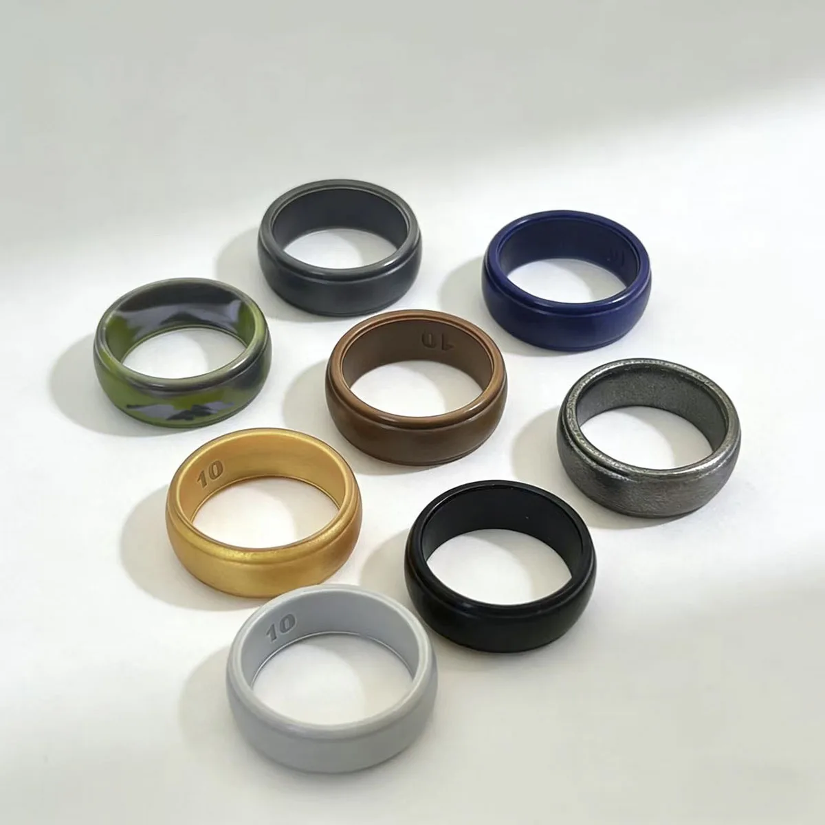8pcs/set  8mm New Sports Rings Hypoallergenic Flexible Mens Wedding Rubber Bands Silicone Finger Ring For Men 7-14 Size