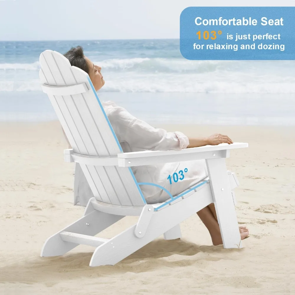 

Folding Adirondack Chair for Outdoor: Easy to Assemble - for Outside Fire Pit Patio Lawn Garden Backyard Use(White)