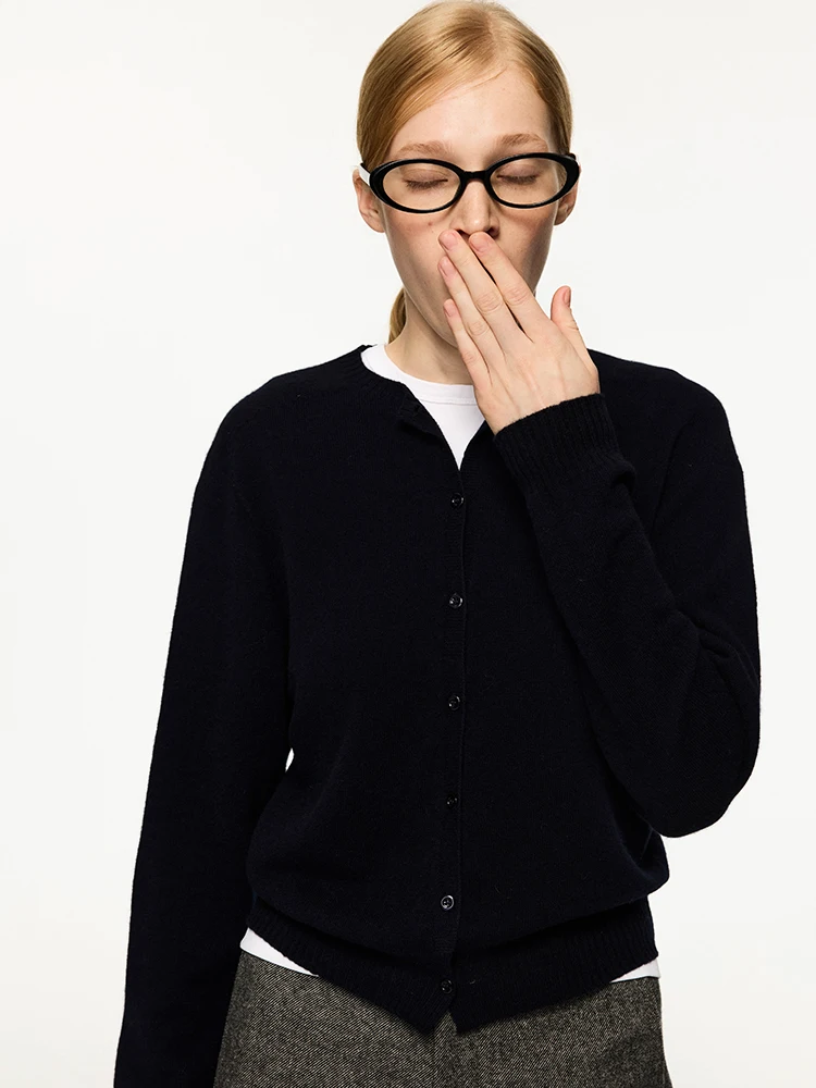 

Soft Full Wool Casual Loose round Ne Thin Open Cardigan Women's Knitted Sweater Comfortable Fit Long Sve Button up