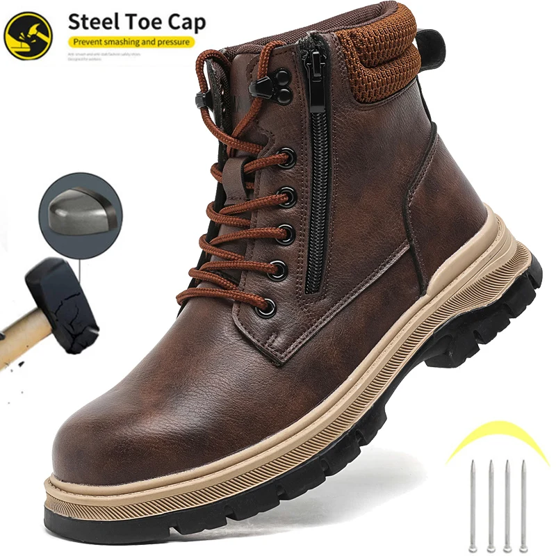 

Waterproof Safety Boots Men Indestructible Steel Toe Work Boots Anti-smash Stab-resistant Safety Shoes new steel toe shoes