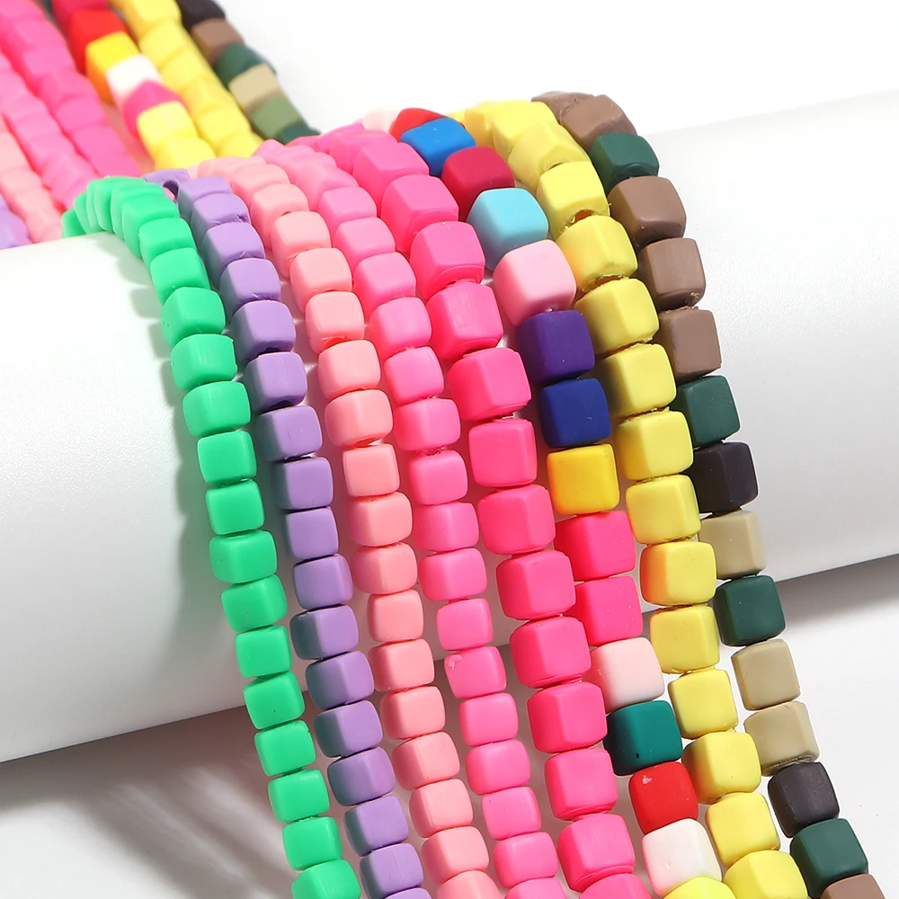 Apx 60-85 Stück Unregelmäßige Quadratische Polymer-Tonperlen Bunte Lose Abstandsperlen für Schmuckherstellung DIY Armband Halskette Zubehör – Detail 2
