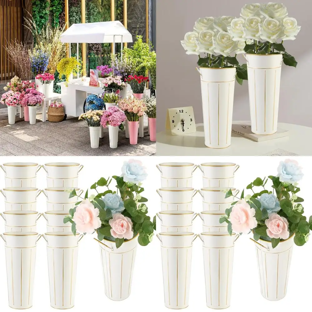 

Set of 8 Galvanized Flower Buckets, 11.8 Tall with Handles - Durable Metal Vases for Home, Weddings, and Decorations