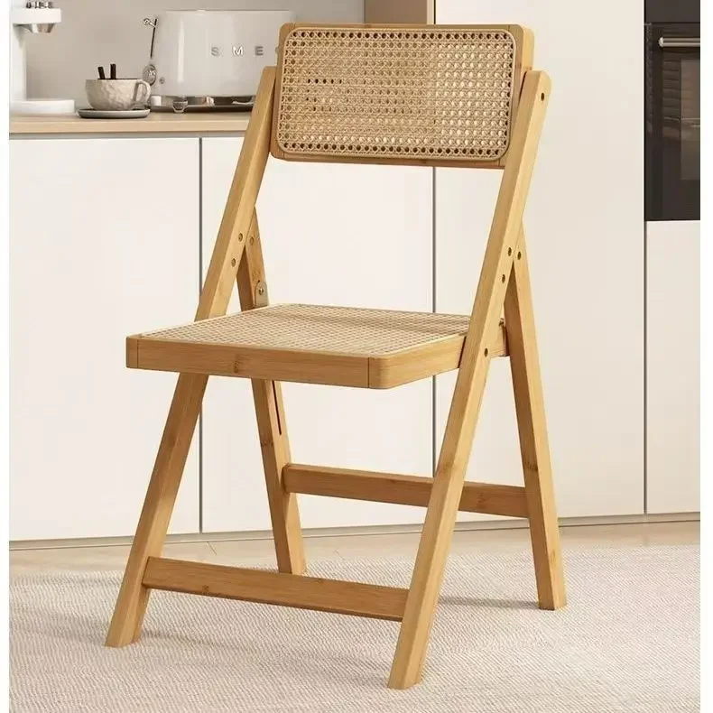 Vintage Wooden Dining Chair with Woven Rattan Seat and High Back Rustic Style Foldable Rustic Wood Bar Stool with Solid Frame