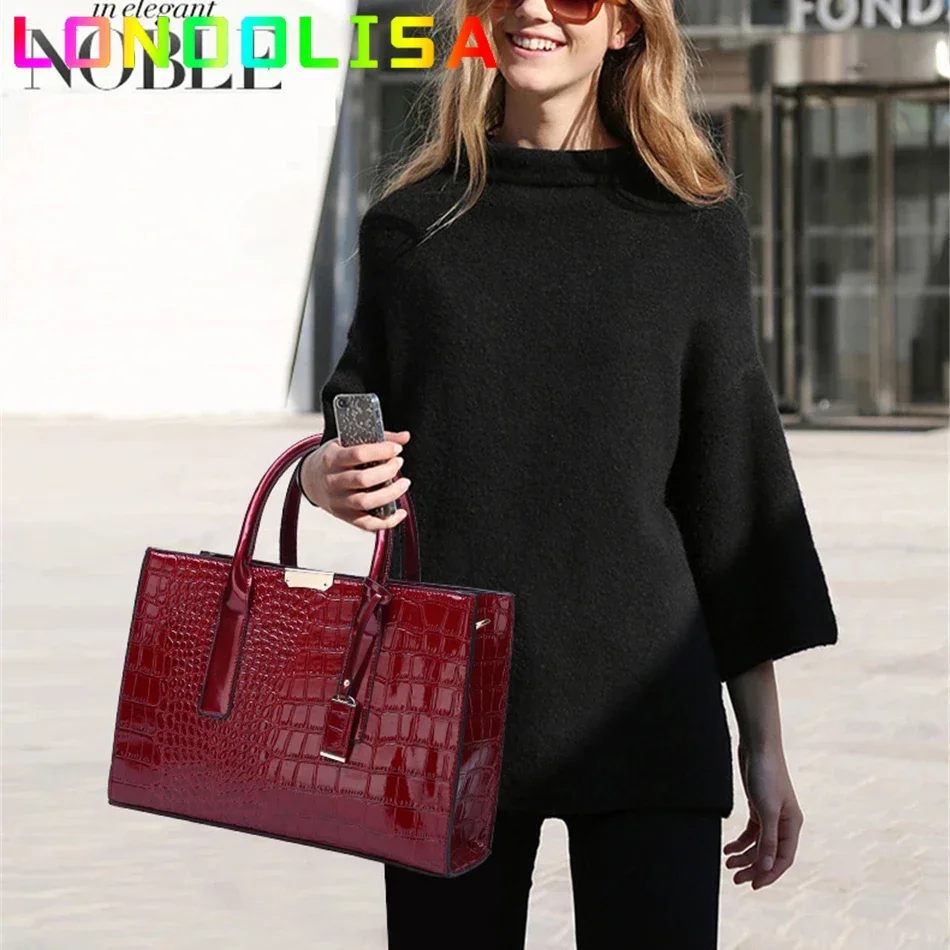 Pantent Leather Crocodile Handbags Female Crossbody Shoulder Messenger Bag for Women 2024 High Quality Ladies Luxury Handle Tote