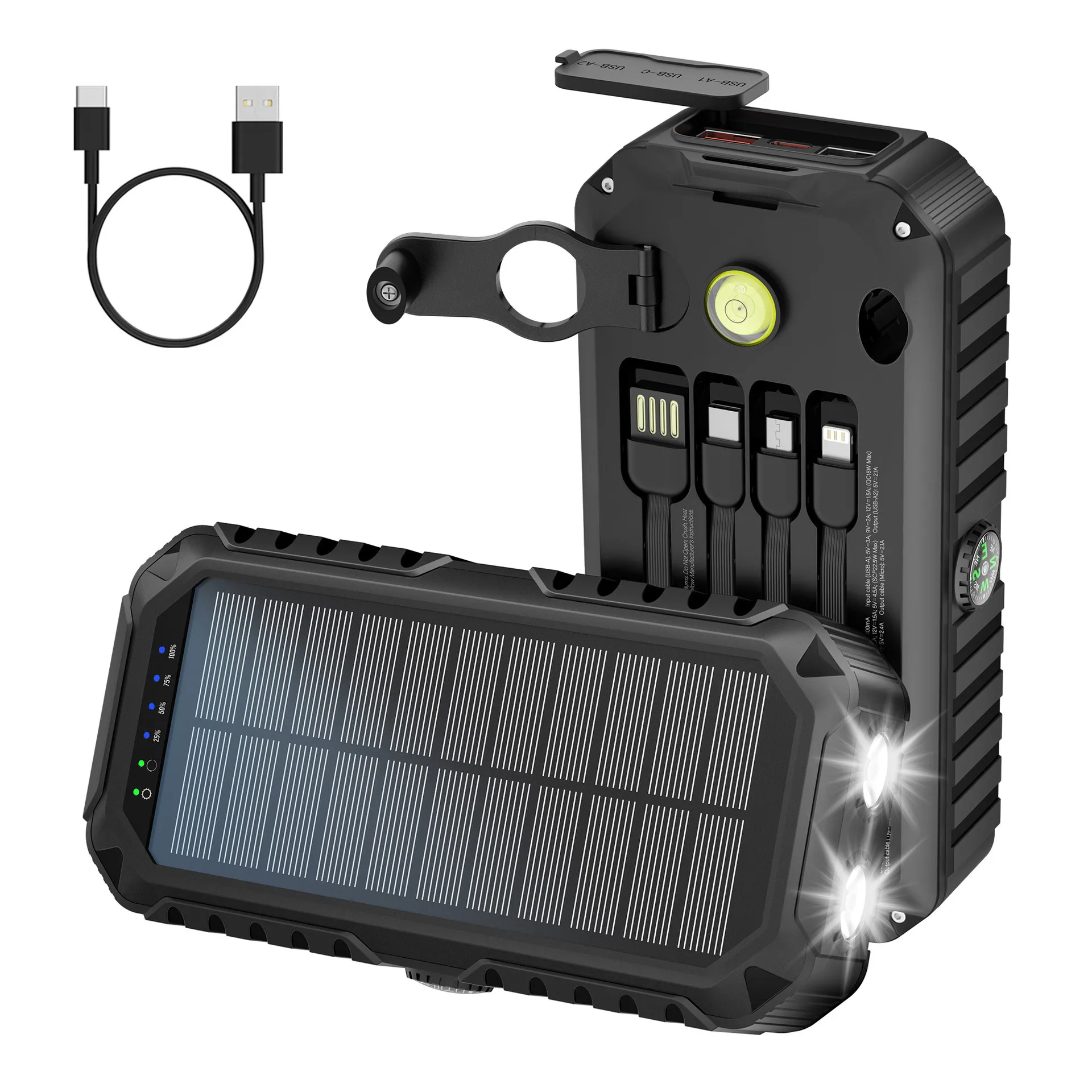 20000MAh Solar Power Bank 22.5W Fast Charge PowerbankสําหรับiPhone 16 Samsung S24 Huawei Xiaomi Hand Crank Fastชาร์จPowerbank