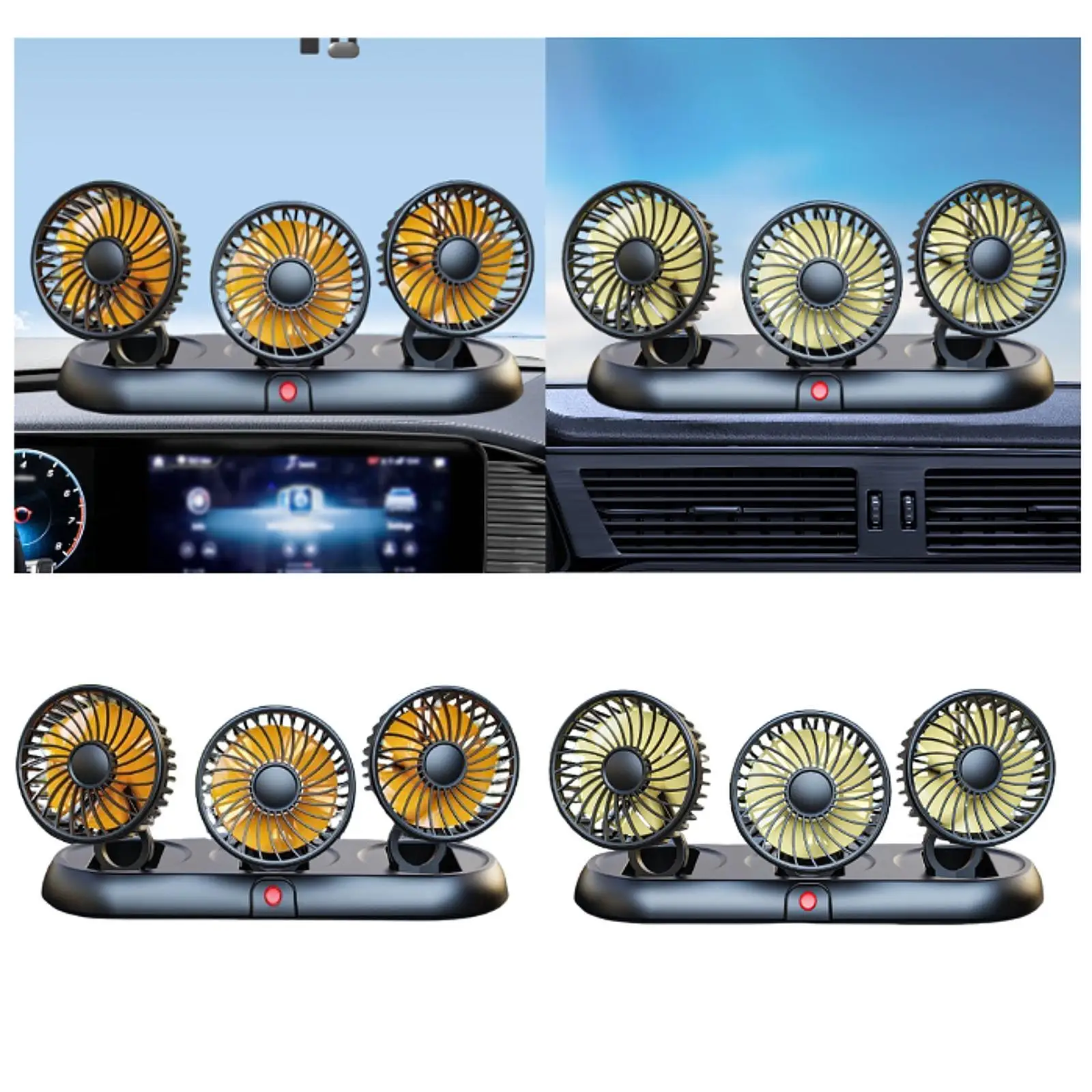 Wielofunkcyjny, obrotowy wentylator samochodowy z 3 głowicami, przenośny, do samochodów ciężarowych, na deskę rozdzielczą, do SUV-ów i sedanów.