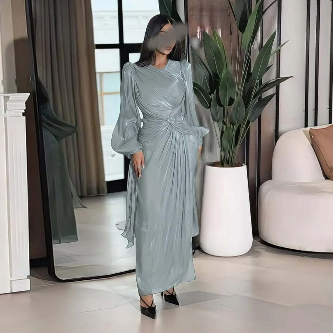 Abaya – Robe longue de soirée pour femmes, tenue de soirée élégante, plis brillants, taille fine, moyen-orient, dubaï, image réelle