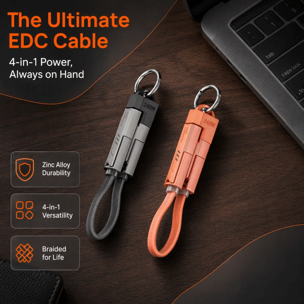4-in-1 240W Schlüsselanhänger mit Tragbarem Kabel PD Schnellladekabel Typ C Schnellladekabel Tragbares Schnellladekabel für Reisen – Detail 2