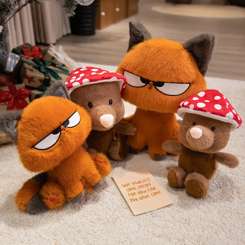 25/35cm Kawaii Big Eye Angry Cat Plush Toys Soft Stuffed Animals Anime Cartoon Creative Mushroom Mole Doll for Girls Gifts Deco