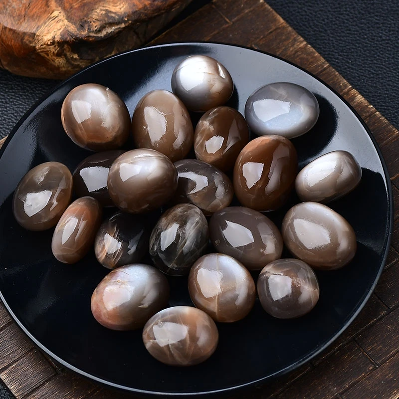 Natural Black Skeletal Sunstone Moonstone Tumbled Stones Polished Smooth Shinny Quartz Energizing Cleansing Crystal Tumblestone