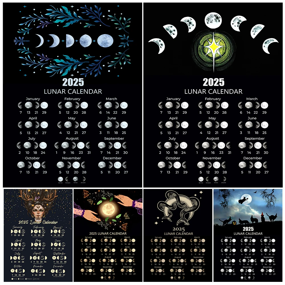 

Countless Elements And 2025 Moon Phases Calendar,Gothic Wall Art Canvas Painting,2025 Lunar Calendar Art Poster Print Home Decor