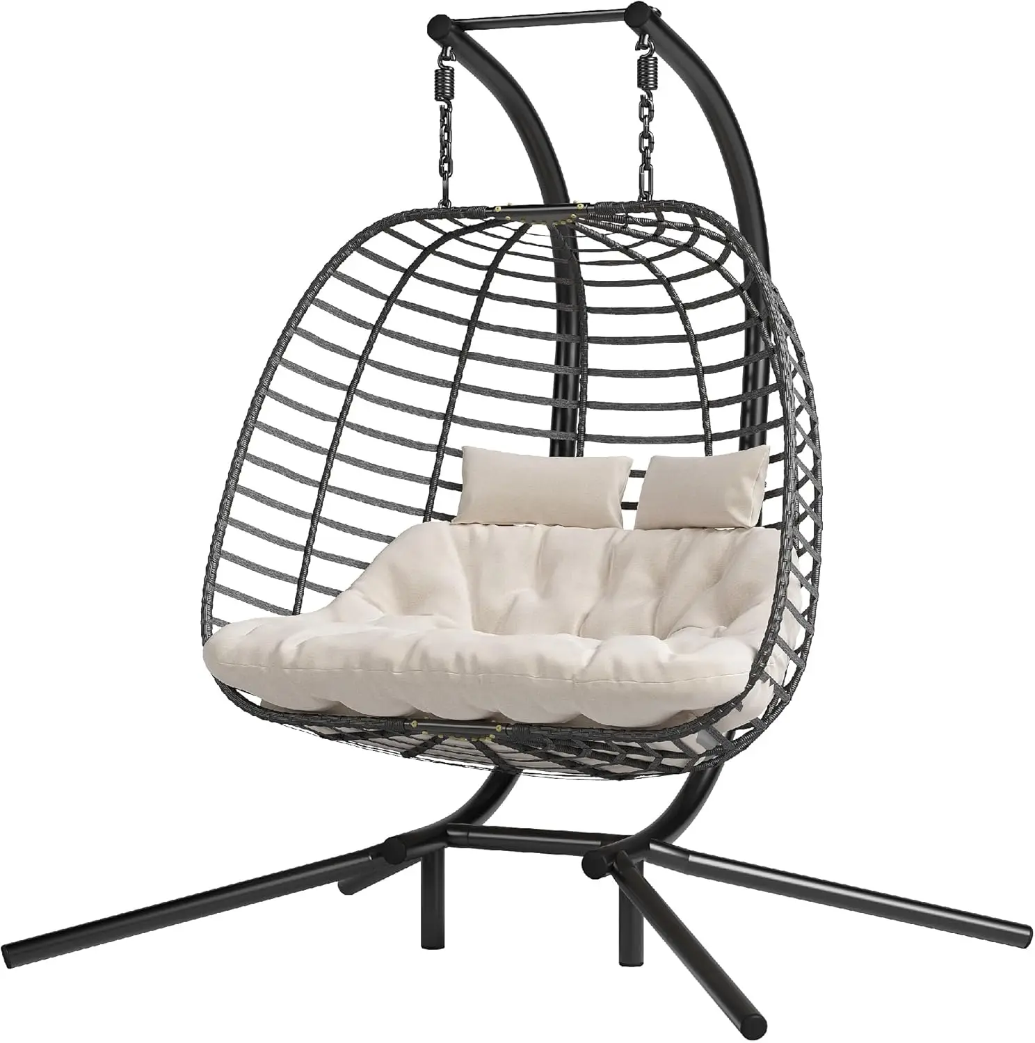

Hanging Egg Chair wth Stand,Patio Hammock Swing Chair with Cushion Loveseat for Bedroom, Balcony, Garden, Indoor, Outdoor, Beige