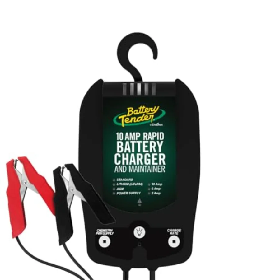 

Battery Tender 10 AMP 12V Battery Charger and Maintainer - Automotive Switchable 10 AMP/ 6 AMP/ 2 AMP - Selectable Chemistry St