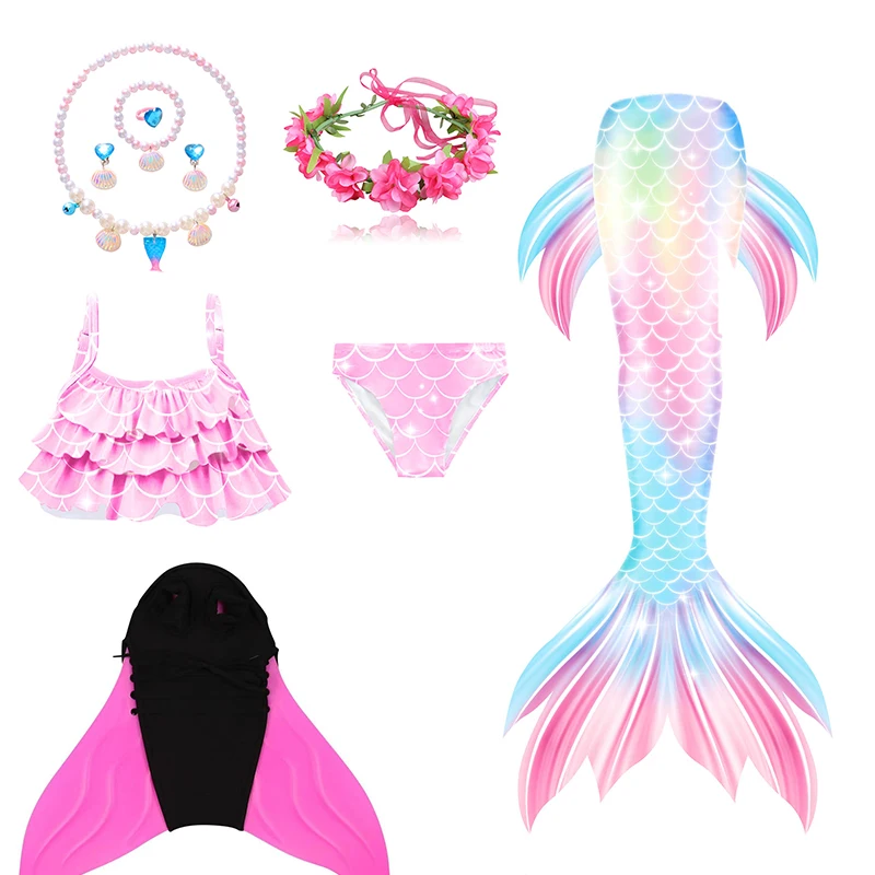 Vestidos de natación de cola de sirena para niñas, disfraz de Halloween, ropa de playa, traje de baño de sirena, aleta