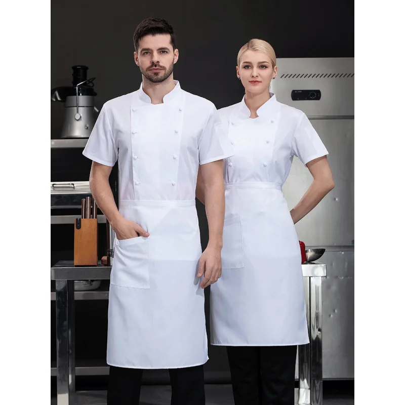 Catering High-End Chinese Style Cloth Cover Chef Overalls Male Pure White Hotel Executive Chef Short Sleeve Spring and Summer Wo