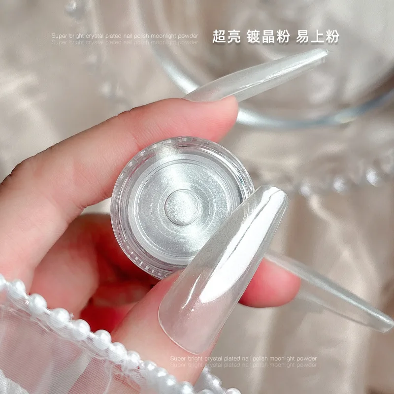 

YZ White Chrome Nail Powder Super Glossy Clear Mirror Effect Smooth Pearl Glitter Pigment White Ice Transparent Moonlight Powder