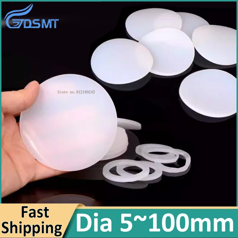 Silicone solid round Pad sealed waterproof circular Gaskets shock-absorbing buffering flat pad sheet white 5mm~100mm Diameter