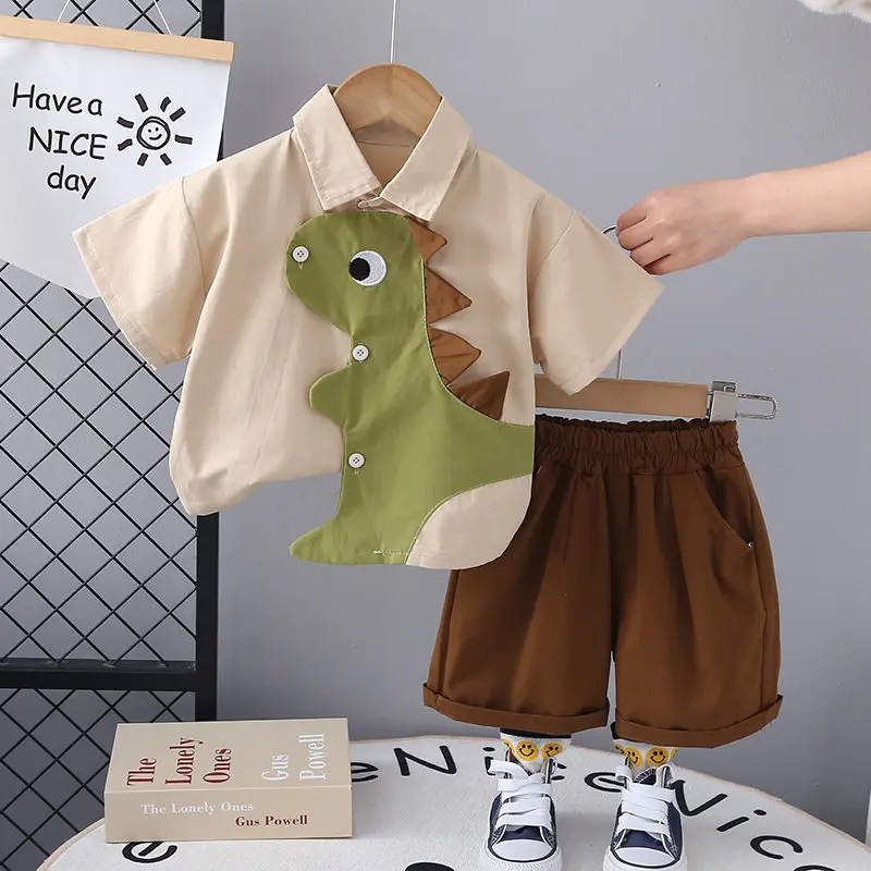 Cotton Clothes Kids Boy Summer Children Patchwork Dinosaur Shirts Shorts 2Pcs/Set Fashion Toddler Tracksuits 1 2 3 4 5 Years