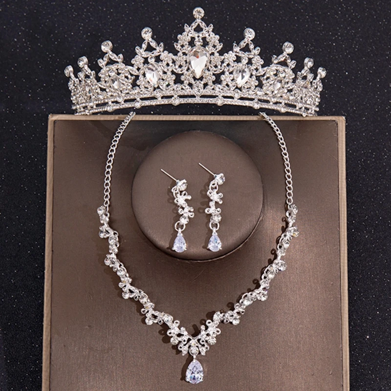 Luxury Crystal Crown Necklace Earring Set Rhinestone Bridal Jewelry Set Bridal Wedding Hair Accessories Jewelry Crown Tiara Set