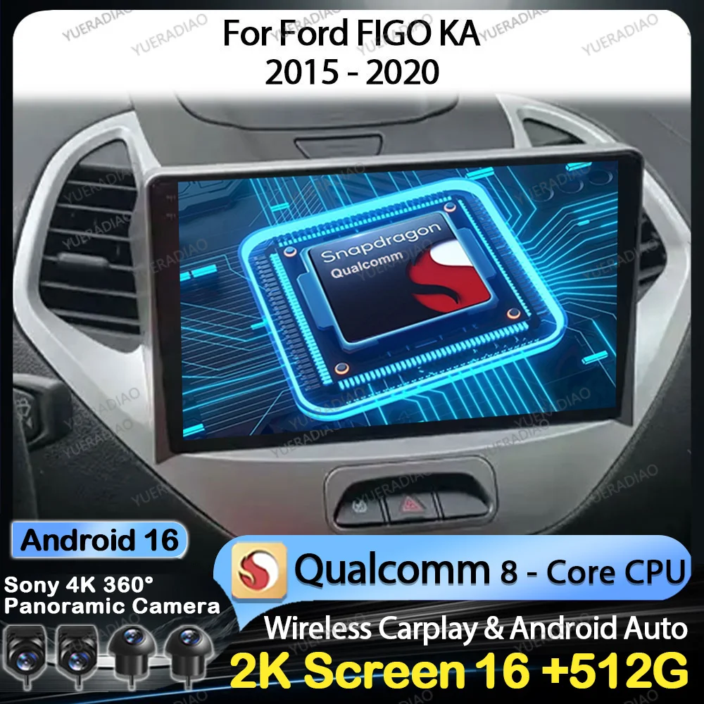 Radio para Auto Android 16 para Ford FIGO KA 2015 2016 2017 2018 2019 2020 GPS NAVI 4G LTE 5G WIFI QLED Reproductor Multimedia de Video 2DIN BT