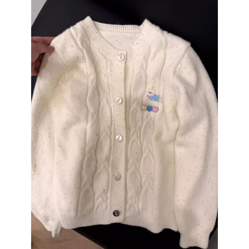 Y2k Sweet O-neck Single Breasted Cardigan 2025 Autumn Winter New Sweaters Coat Women Fashion Lazy Bow Knitted Tops Mujer