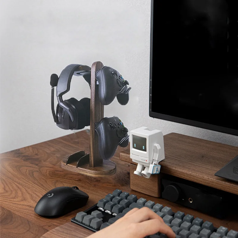 Wooden Headphone Stand Black Walnut Headset Universal Anti Slip Headphone Holder Desktop Storage Simple Gaming Earphone Stand