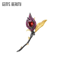 GEM'S BEAUTY Love Poems 925 Sterling Silver Brooches For Women Natural Gemstone Garnet Amethyst Dropshipping Wholesale Jewerly