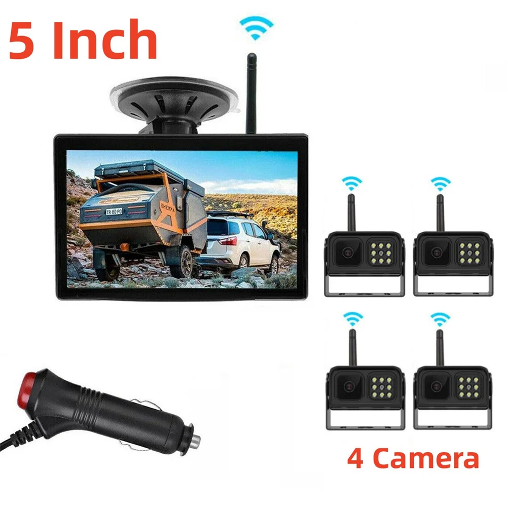 12V-24V Display Wireless 5 Inch Monitor Wireless Rear View Backup Camera For Truck Bus RV Trailer 2.4GHz digital wireless camera