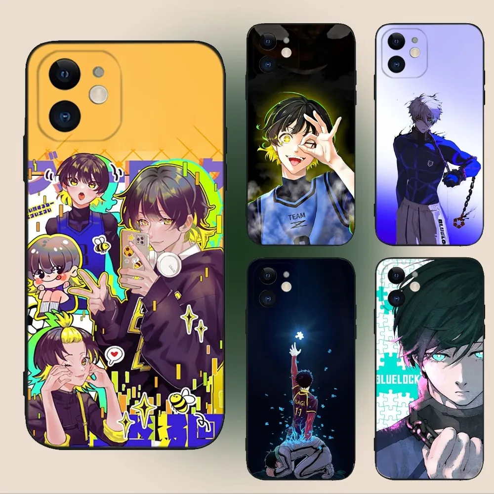 Anime Blue L-Lock Phone Case For iPhone 15,14,13,12,11,Plus,Pro Max,XS,X,XR,SE,Mini,8,7 Soft Silicone Black Cover