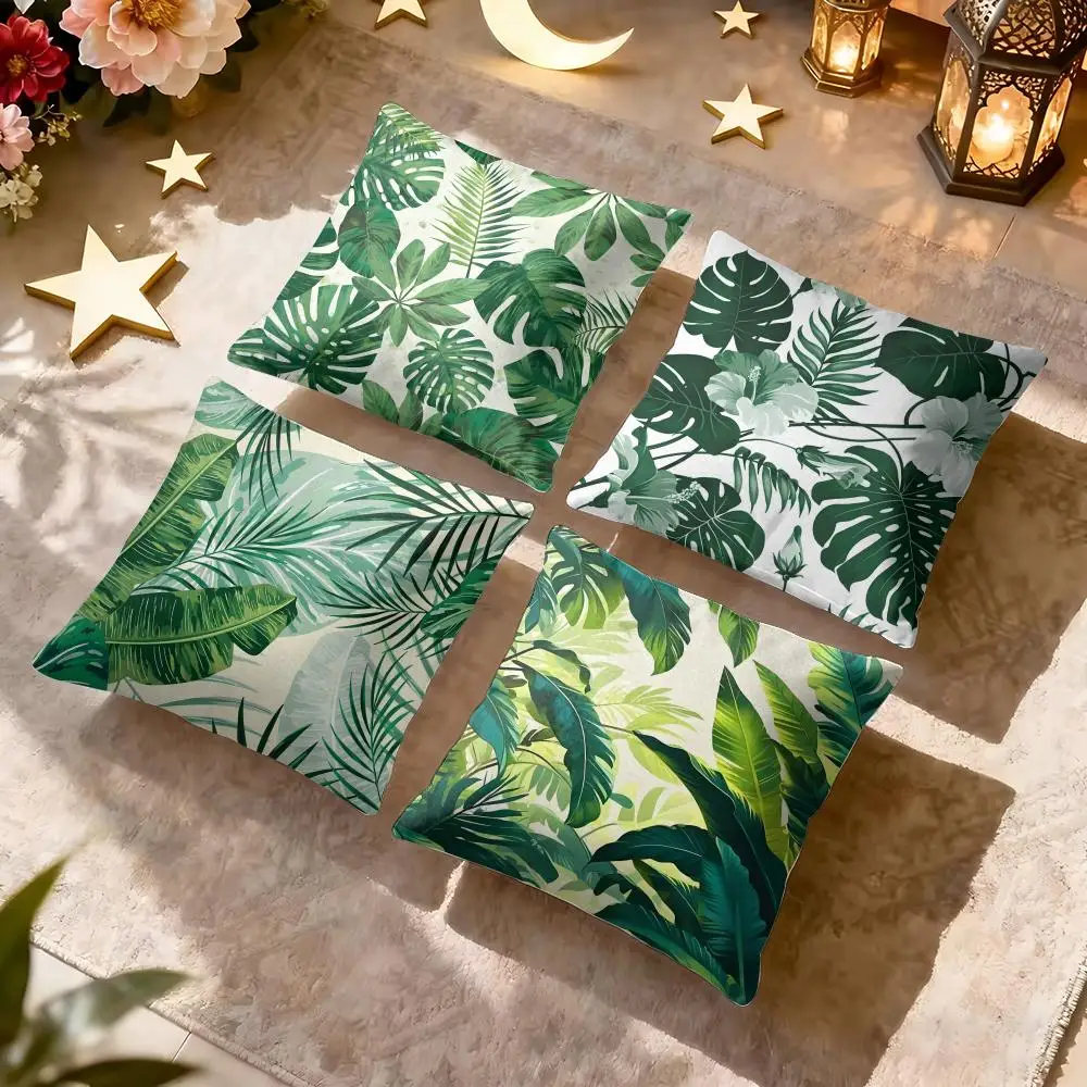 Tropical Banana Palm Cushion Cover Soft Short Plush Pillow Cover Smooth Cozy Texture Aesthetic Cushion Case Home Decor