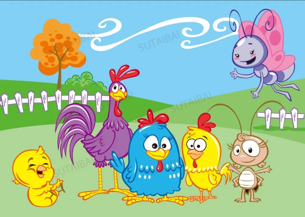 Telón de fondo con dibujos de animales de granja y pollo para estudio fotográfico, Fondo de vinilo para fiesta de cumpleaños de niños, Galinha pintada