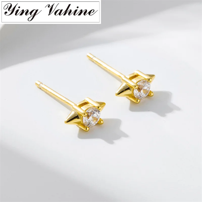 ying Vahine Real 925 Sterling Silver Punk Style Small Rivet Stud Earrings for Women Piercing Jewelry