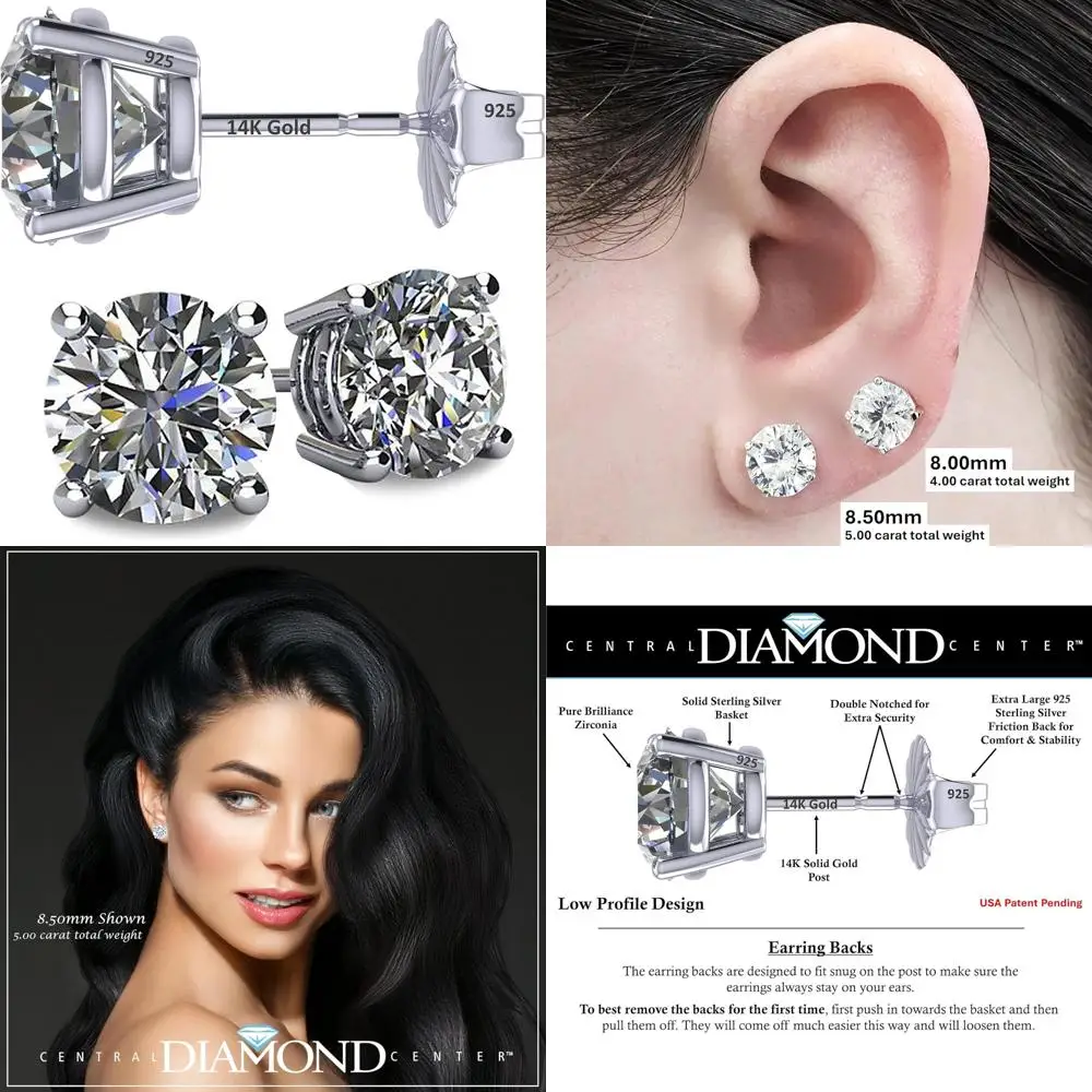 

Solid 14K Gold Swarovski Zirconia Diamond-Like Stud Earrings - 0.30 to 8.00 Carats, Elegant Jewelry for Special Occasions