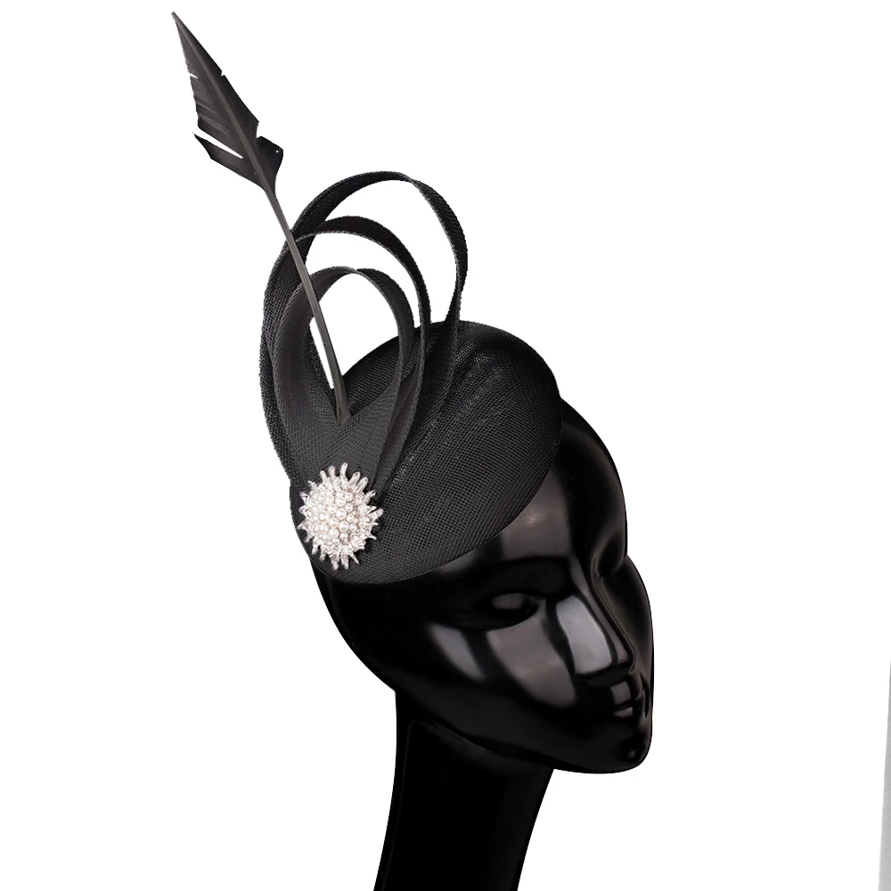 

black Imitation Sinamay Fascinator Hat Ladies Women Wedding Hair Accessories Church Cocktail Race Headpiece Headbands Hairpin