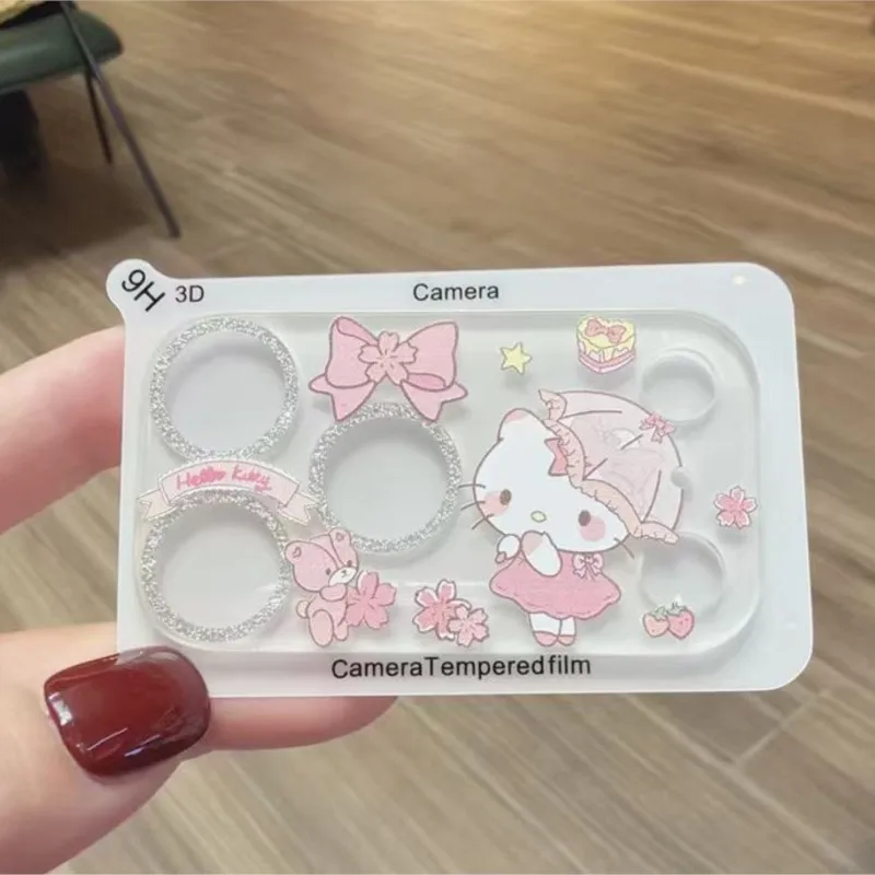 Protector de Lente de Cámara con Brillantina de Hello Kitty, Kawaii Sanrio, Película de Vidrio Templado 9H para iPhone 18 Pro Max, 18 Pro, 17 Pro Max