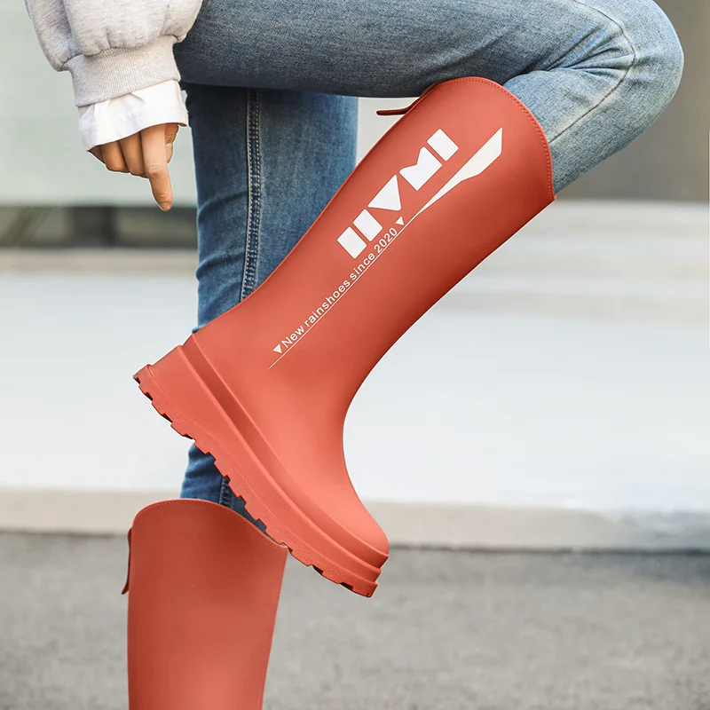 High Rubber Boots for Women Fashion Platform Rain Shoes Waterproof Work Garden Galoshes Woman Long Rainboots Fishing Footwear