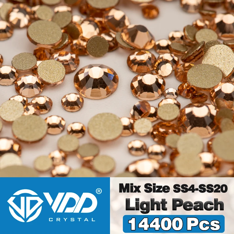 VDD 14400 Stuks Groothandel SS4-SS20 Mix Grootte Glas Steentjes Kristal Niet-hotfix Gouden Plaksteen Stenen Voor DIY Nail Art accessoires